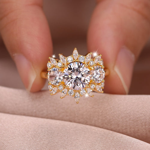 Bloom Halo Ring – 2ct moissanite three-stone halo cluster ring in 925 sterling silver, view 2