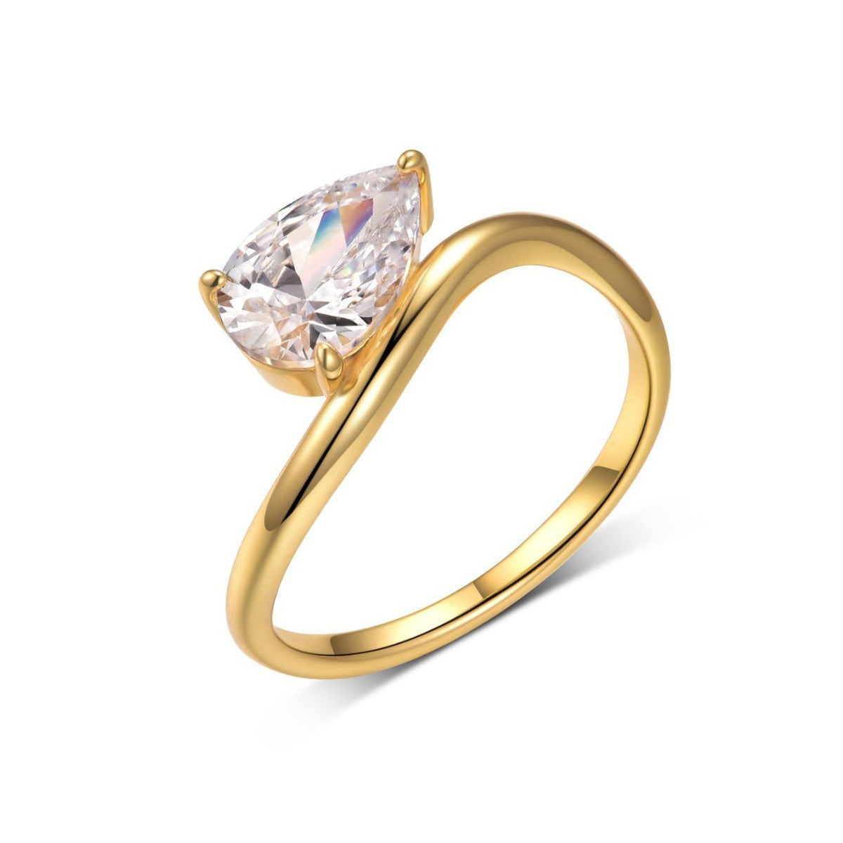 Pear Moissanite Ring | Simple Wave Band