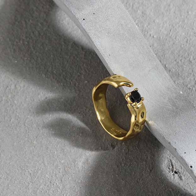 Black CZ Ring | Irregular 925 Sterling Silver Design