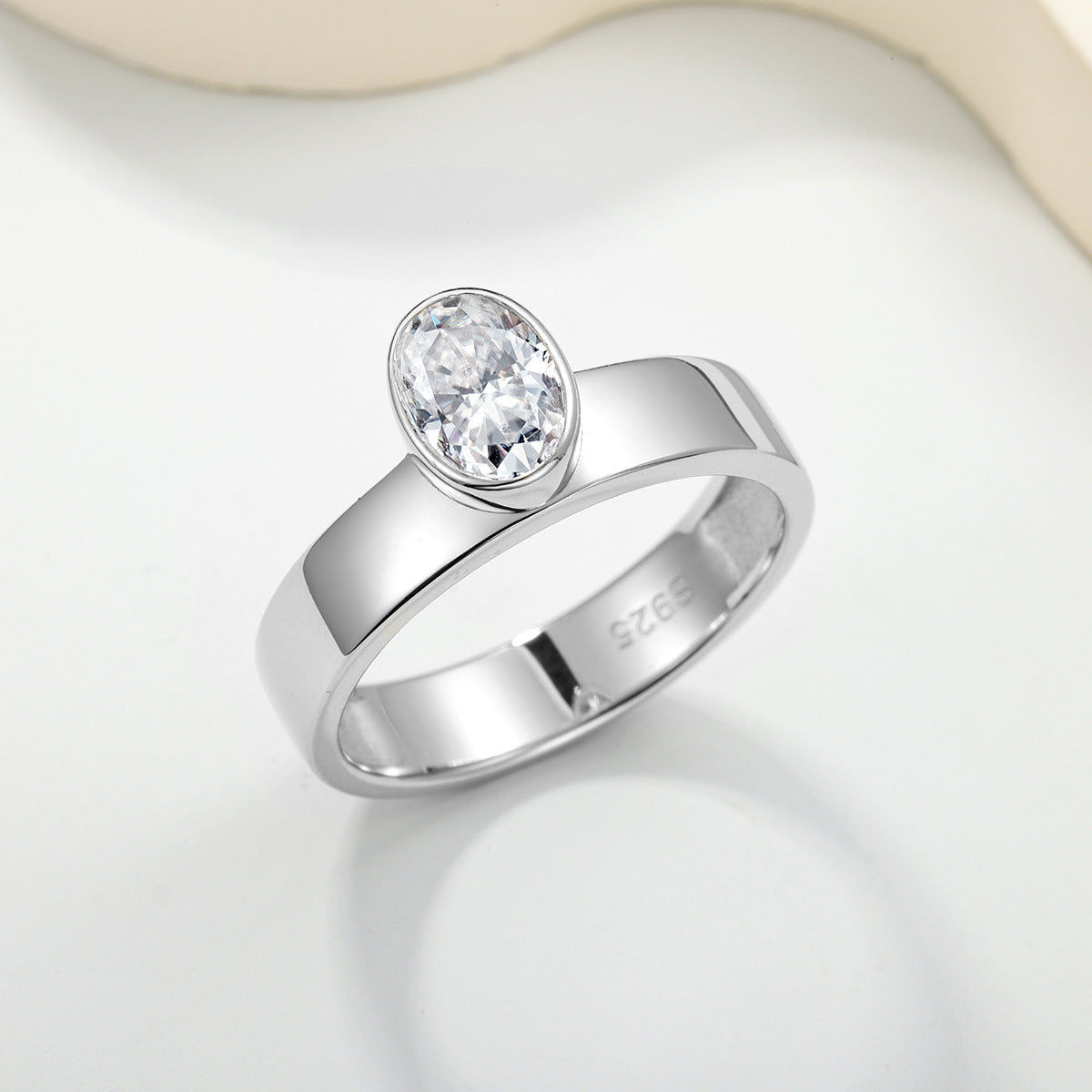 Oval Moissanite Ring | Minimalist Wide Band