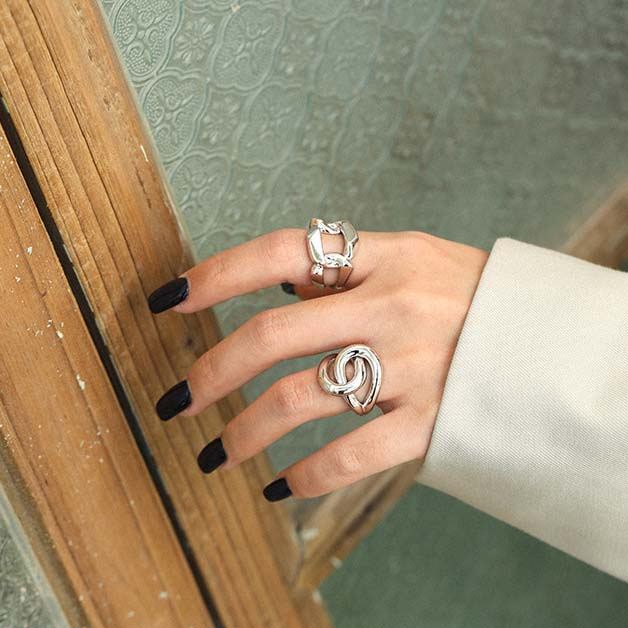 Wide Cross Ring – wide adjustable crossed-lines ring in 925 sterling silver, view 4