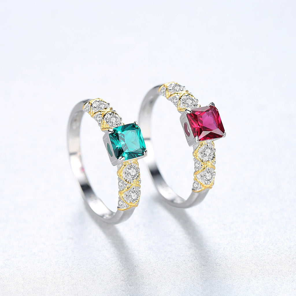 Little Square Ring – rhodium-plated 925 sterling silver ring with a 5mm square cubic zirconia, view 6