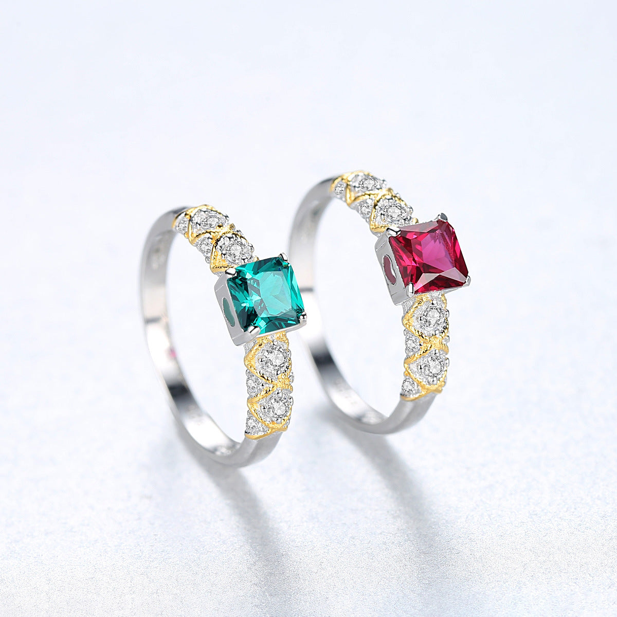Little Square Ring – rhodium-plated 925 sterling silver ring with a 5mm square cubic zirconia, view 6