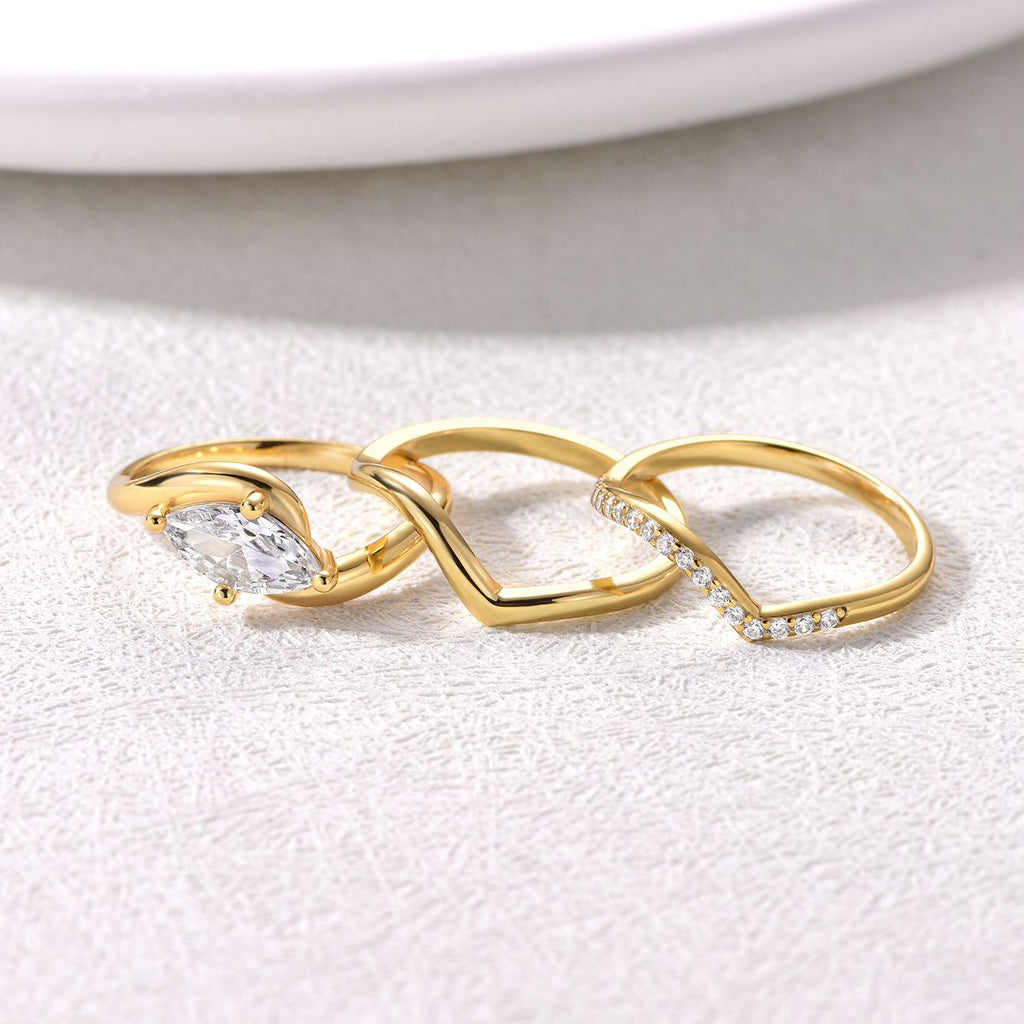 Marquise wave ring set separated into three individual bands