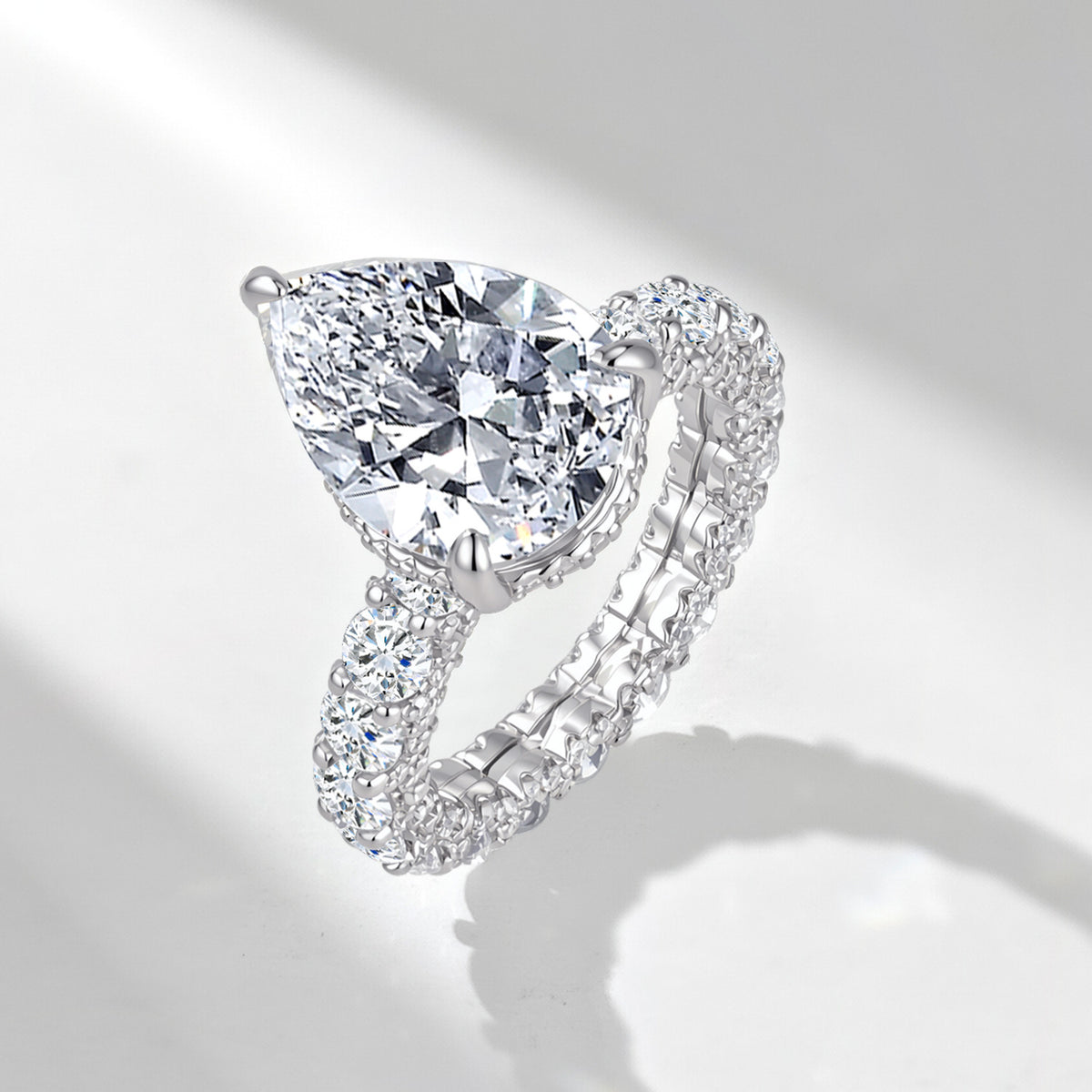 Grand Pear Ring – 5ct pear-cut cubic zirconia ring with stone-set band in 925 sterling silver, view 4