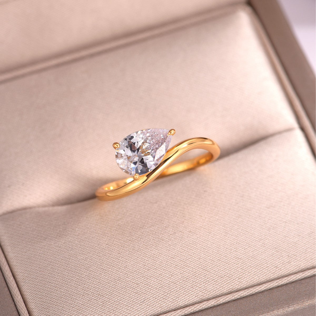 Pear Moissanite Ring | Simple Wave Band