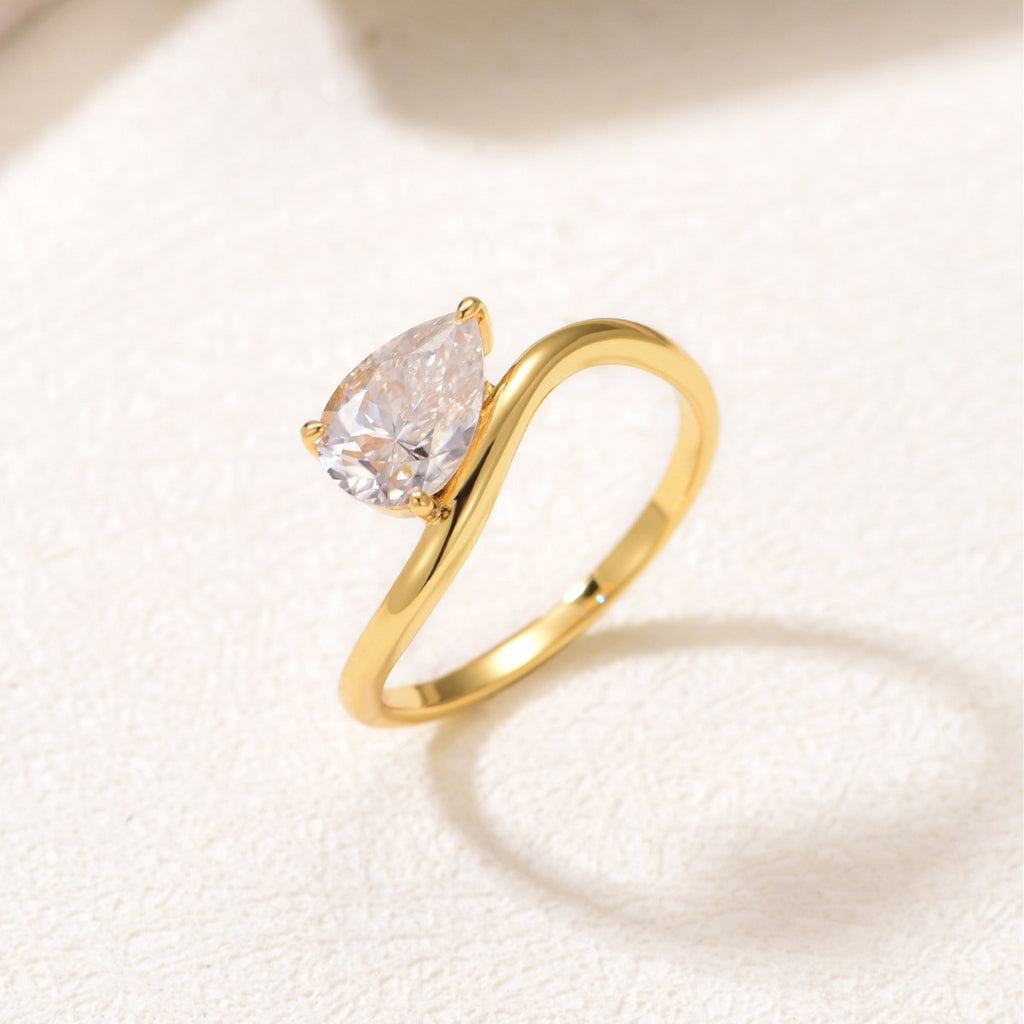 Pear Moissanite Ring | Simple Wave Band