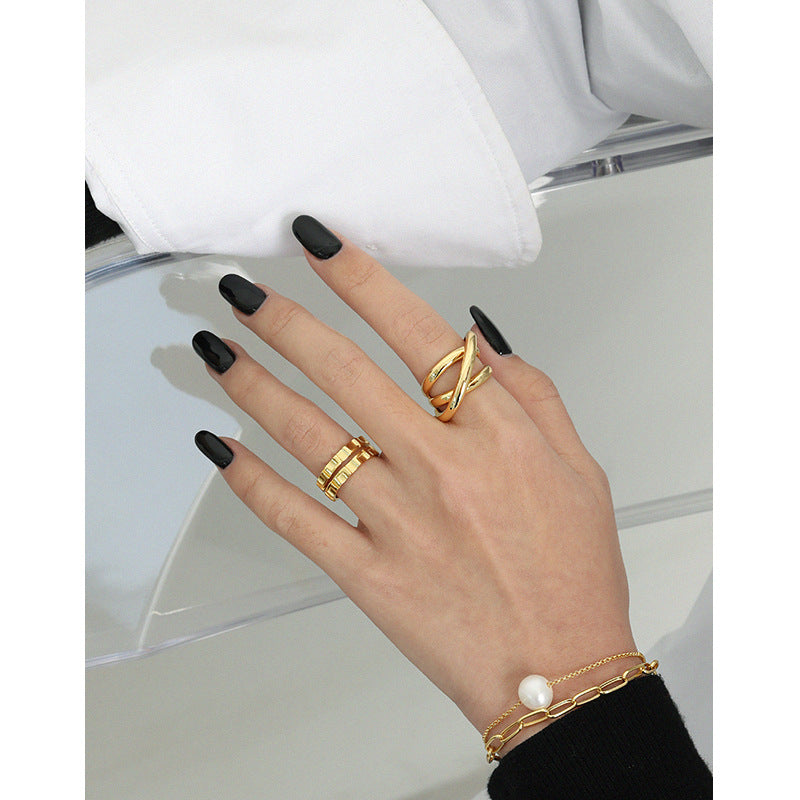 Fashion Triple Lines Cross Adjustable Ring