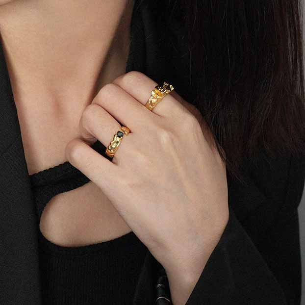 Black CZ Ring | Irregular 925 Sterling Silver Design