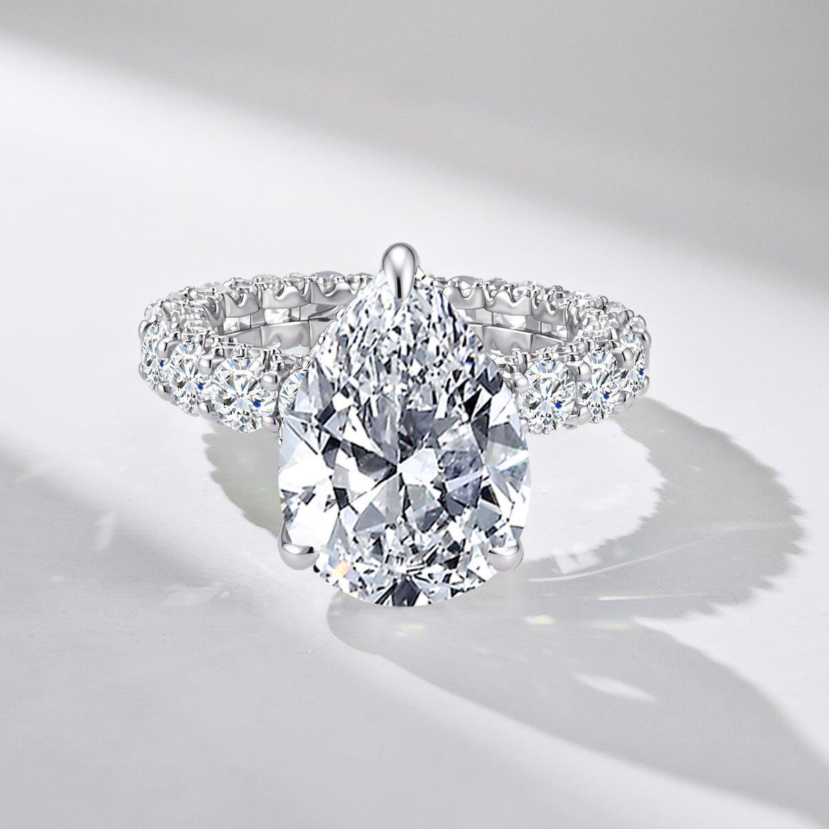 Grand Pear Ring – 5ct pear-cut cubic zirconia ring with stone-set band in 925 sterling silver, view 5