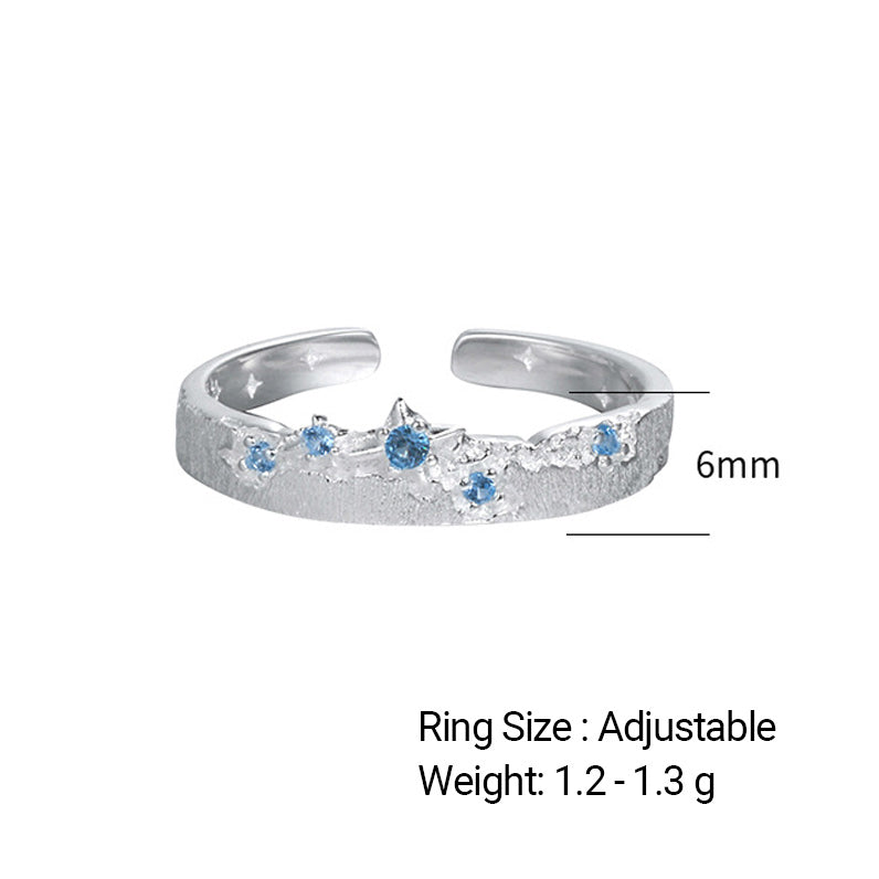 Blue Cubic Zirconia Star Ring | Brushed Silver