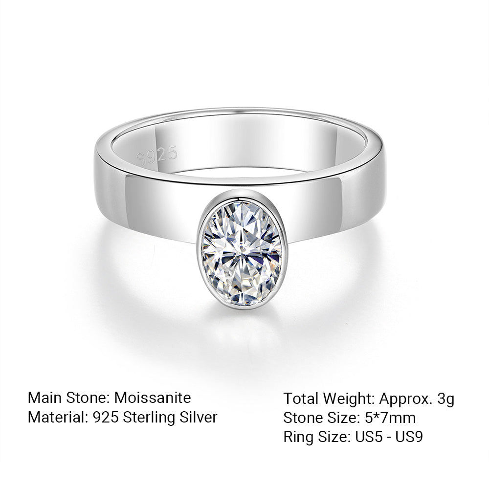 Oval Moissanite Ring | Minimalist Wide Band