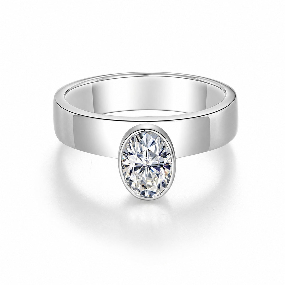 Oval Moissanite Ring | Minimalist Wide Band