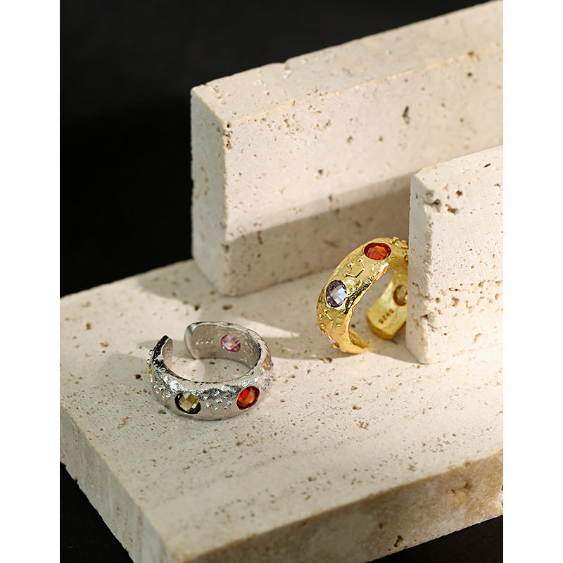 Colour Quartet Ring – adjustable 925 sterling silver ring with four round coloured cubic zirconia stones, view 2