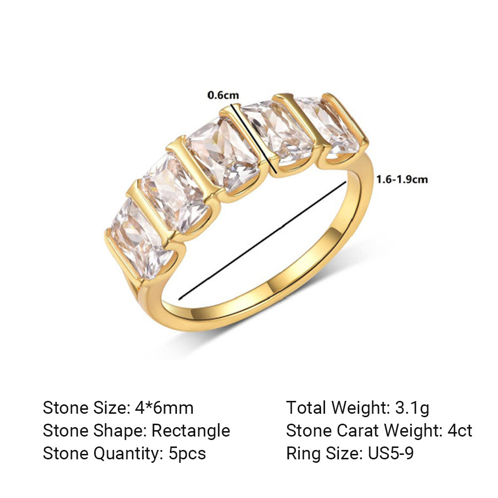 Five Stone Ring – five-stone trapezoid moissanite ring in 925 sterling silver, view 6