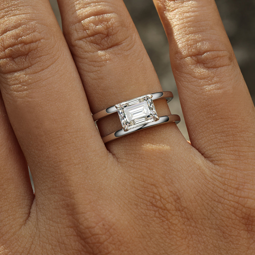 Rectangular Cut Moissanite Ring | Double Band