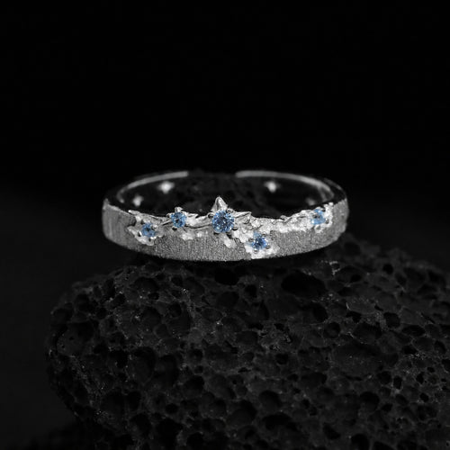 Blue Cubic Zirconia Star Ring | Brushed Silver