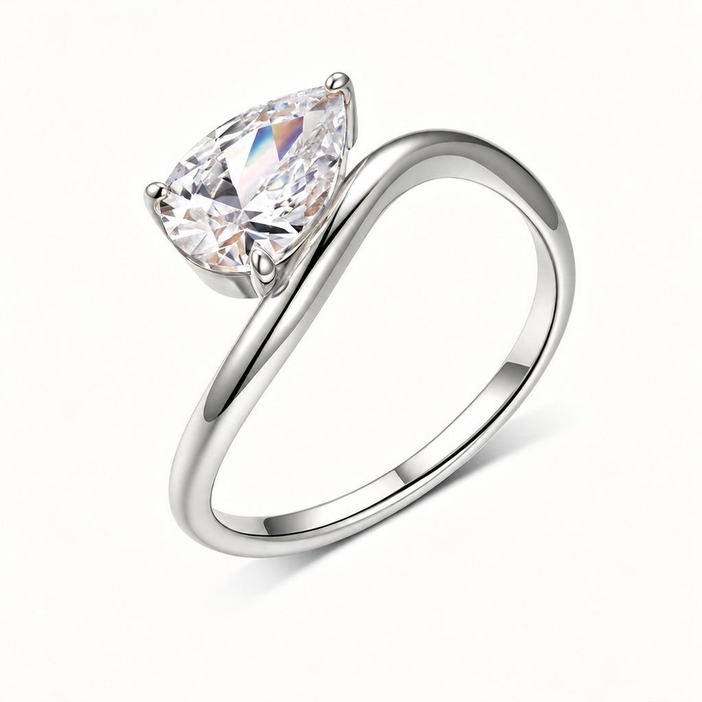 Pear Moissanite Ring | Simple Wave Band