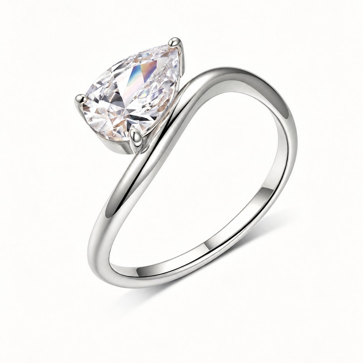 Pear Moissanite Ring | Simple Wave Band