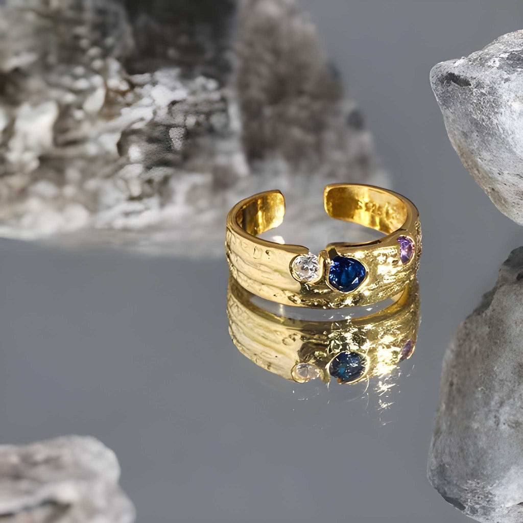 Confetti Ring – adjustable 925 sterling silver ring set with colourful cubic zirconia stones, view 2