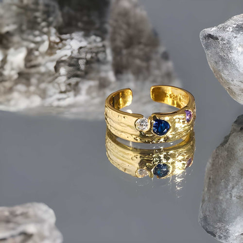 Confetti Ring – adjustable 925 sterling silver ring set with colourful cubic zirconia stones, view 2