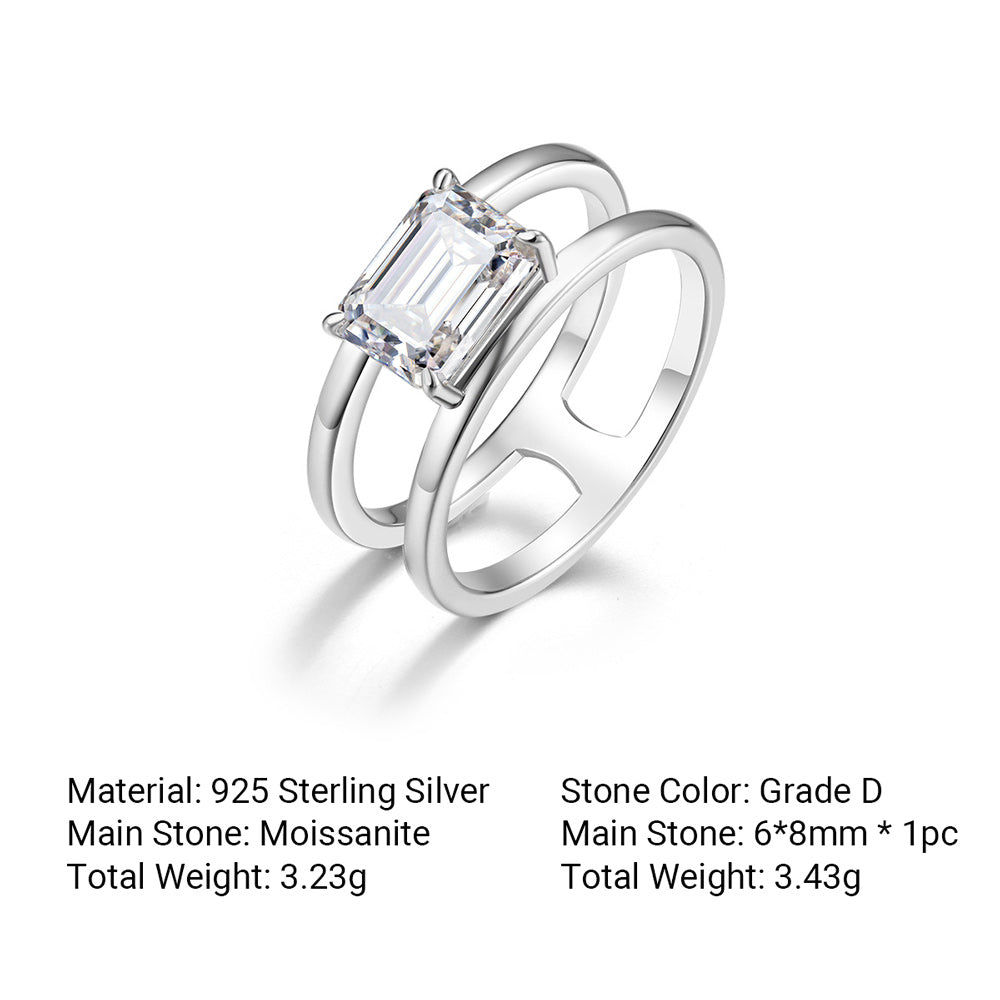 Rectangular Cut Moissanite Ring | Double Band