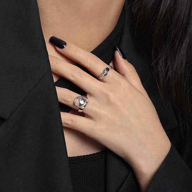 Black CZ Ring | Irregular 925 Sterling Silver Design