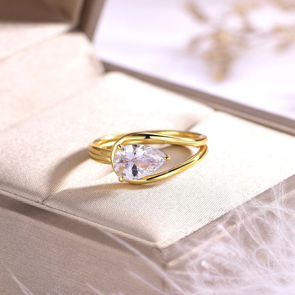 Pear Bypass Ring – 1.5ct pear-cut moissanite bypass ring in 925 sterling silver, view 4