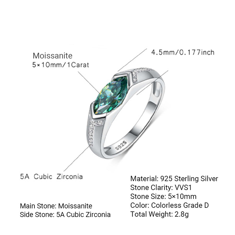 Green Marquise Ring – 925 sterling silver ring with a 1ct green marquise-cut moissanite, view 5