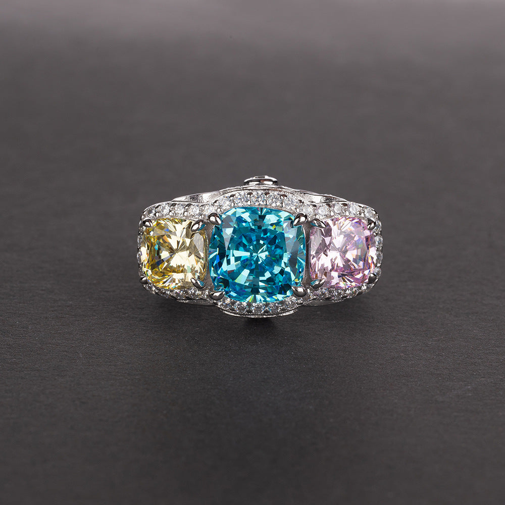 Square Trio Ring – rhodium-plated 925 sterling silver ring with three square created diamonds, view 3