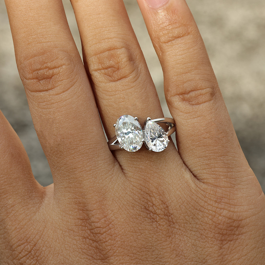 Two Stone Moissanite Necklace | Asymmetrical