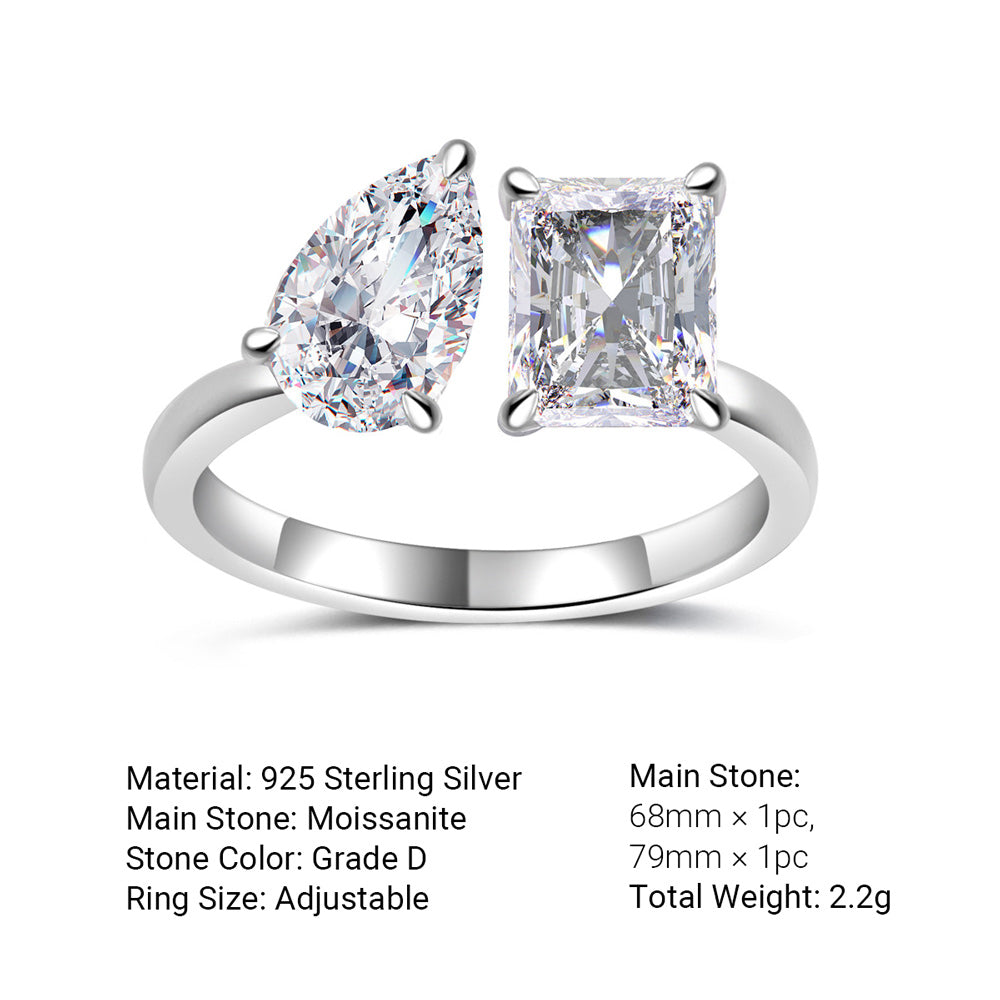 Pear Emerald Cut Moissanite Ring | Adjustable