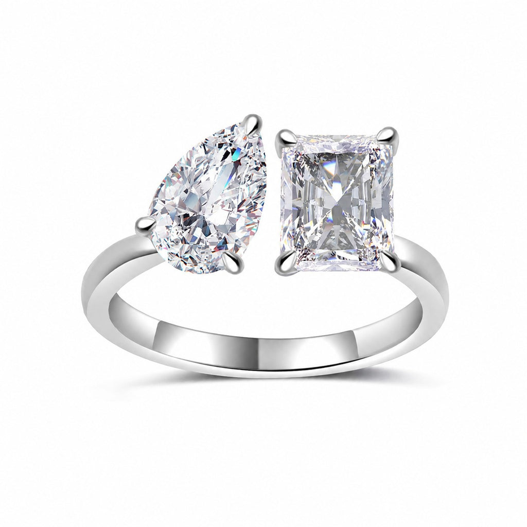 Pear Emerald Cut Moissanite Ring | Adjustable