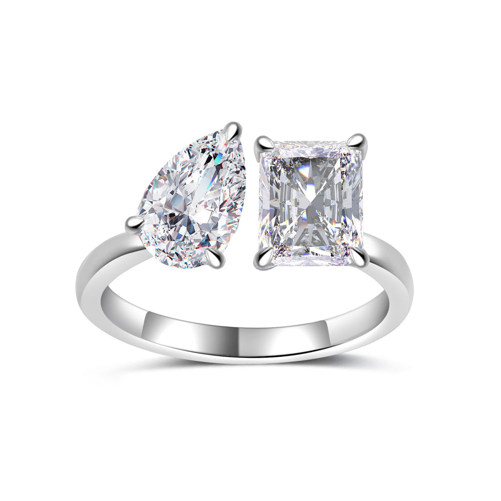 Pear Emerald Cut Moissanite Ring | Adjustable