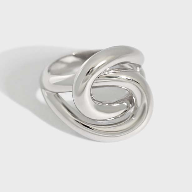 Wide Cross Ring – wide adjustable crossed-lines ring in 925 sterling silver, view 3