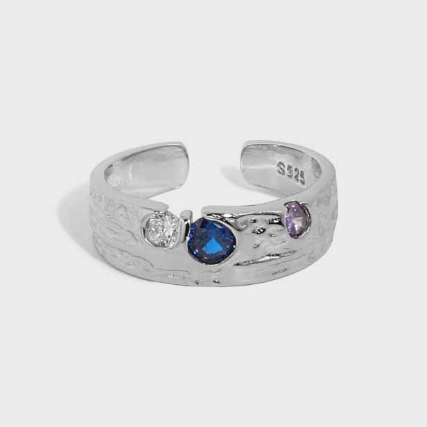 Confetti Ring – adjustable 925 sterling silver ring set with colourful cubic zirconia stones, view 3