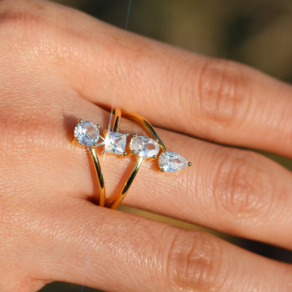 Four Cuts Ring – adjustable bypass ring with four moissanite stones in 925 sterling silver, view 5