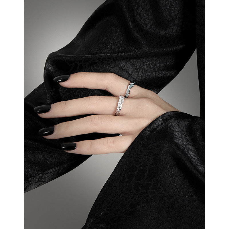 Aqua Wave Ring – adjustable open ring in rhodium-plated 925 sterling silver with aqua green epoxy inlay, view 5