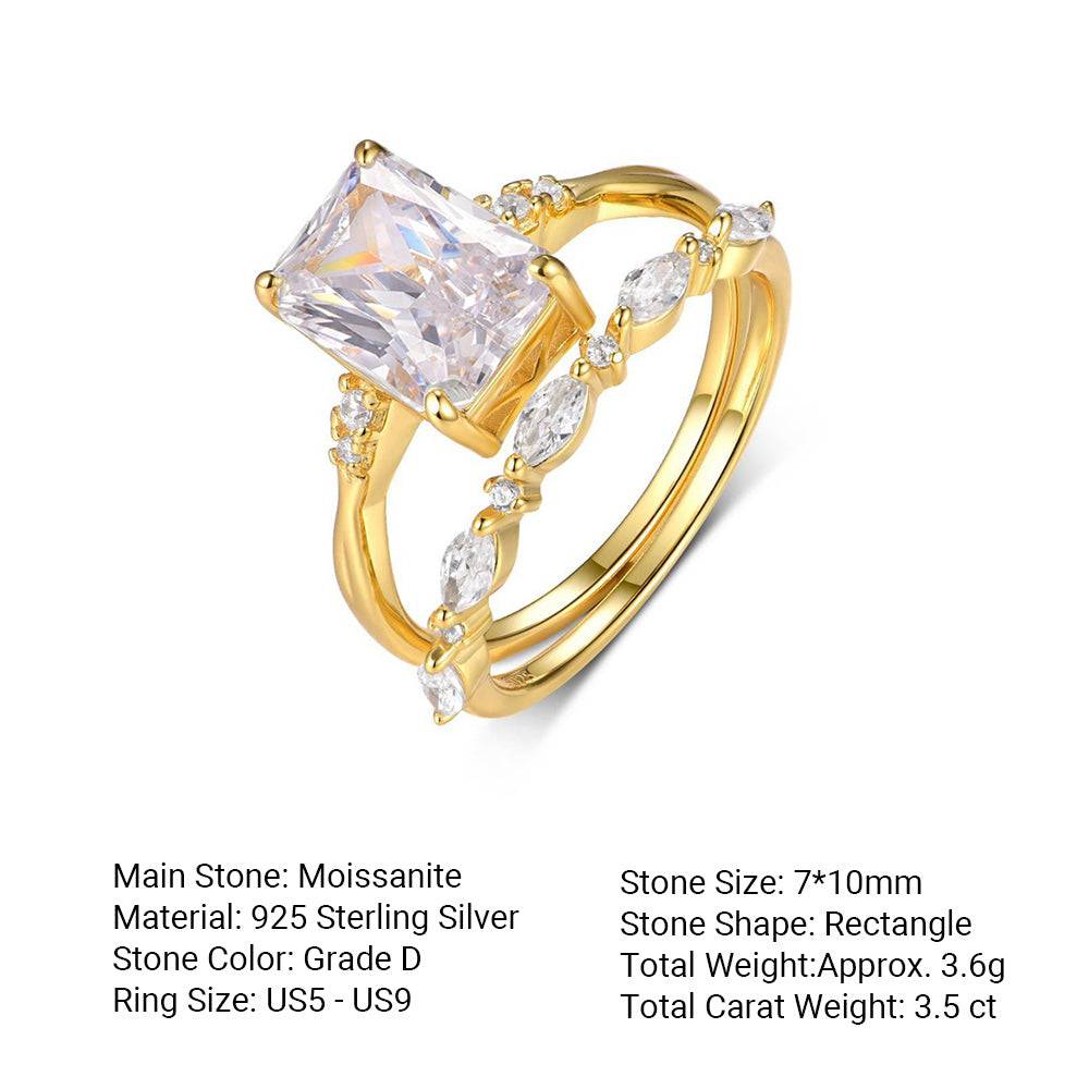 Emerald Cut Ring Set – two-piece emerald-cut moissanite ring set in 925 sterling silver, view 6