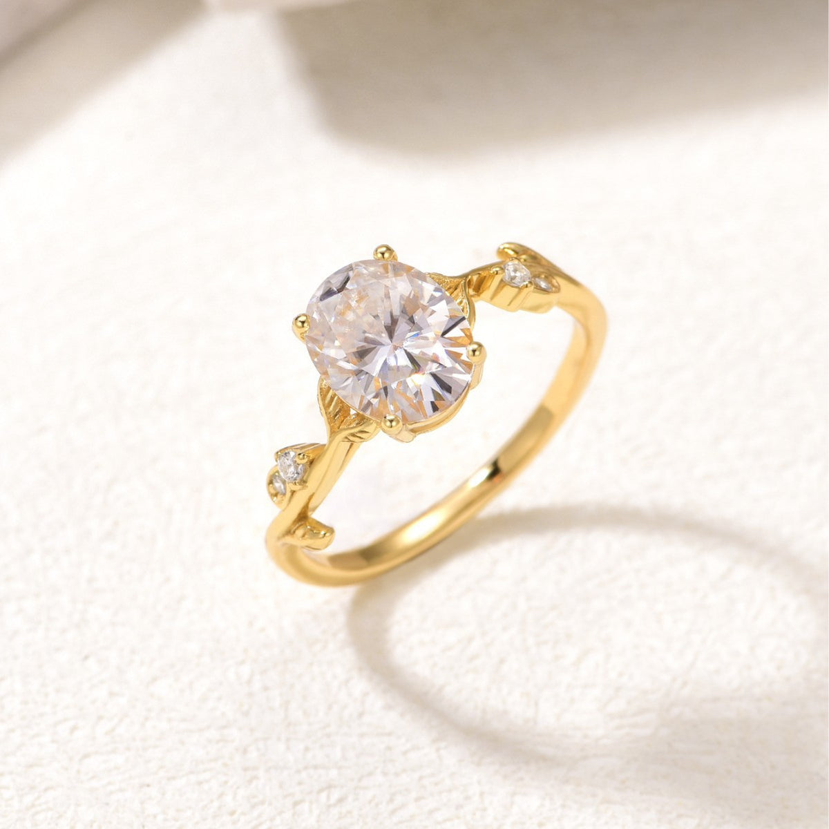 Leaf Branch Ring – 2ct oval moissanite ring with leaf branch band in 925 sterling silver, view 4