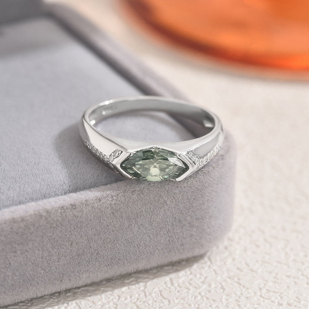 Green Marquise Ring – 925 sterling silver ring with a 1ct green marquise-cut moissanite, view 3