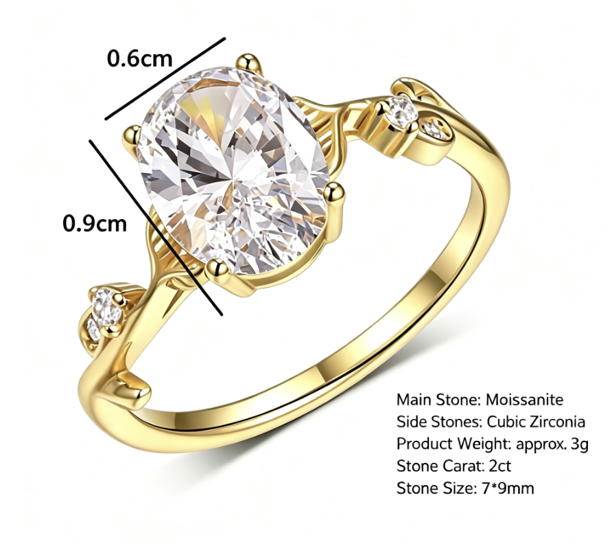 Leaf Branch Ring – 2ct oval moissanite ring with leaf branch band in 925 sterling silver, view 6