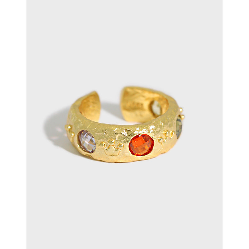 Colour Quartet Ring – adjustable 925 sterling silver ring with four round coloured cubic zirconia stones, view 3