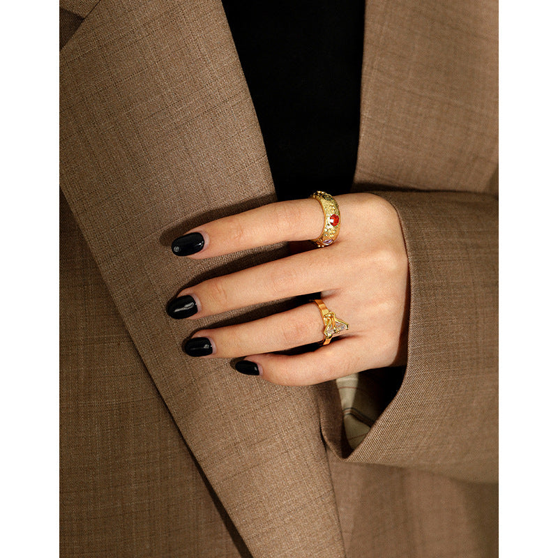 Colour Quartet Ring – adjustable 925 sterling silver ring with four round coloured cubic zirconia stones, view 5