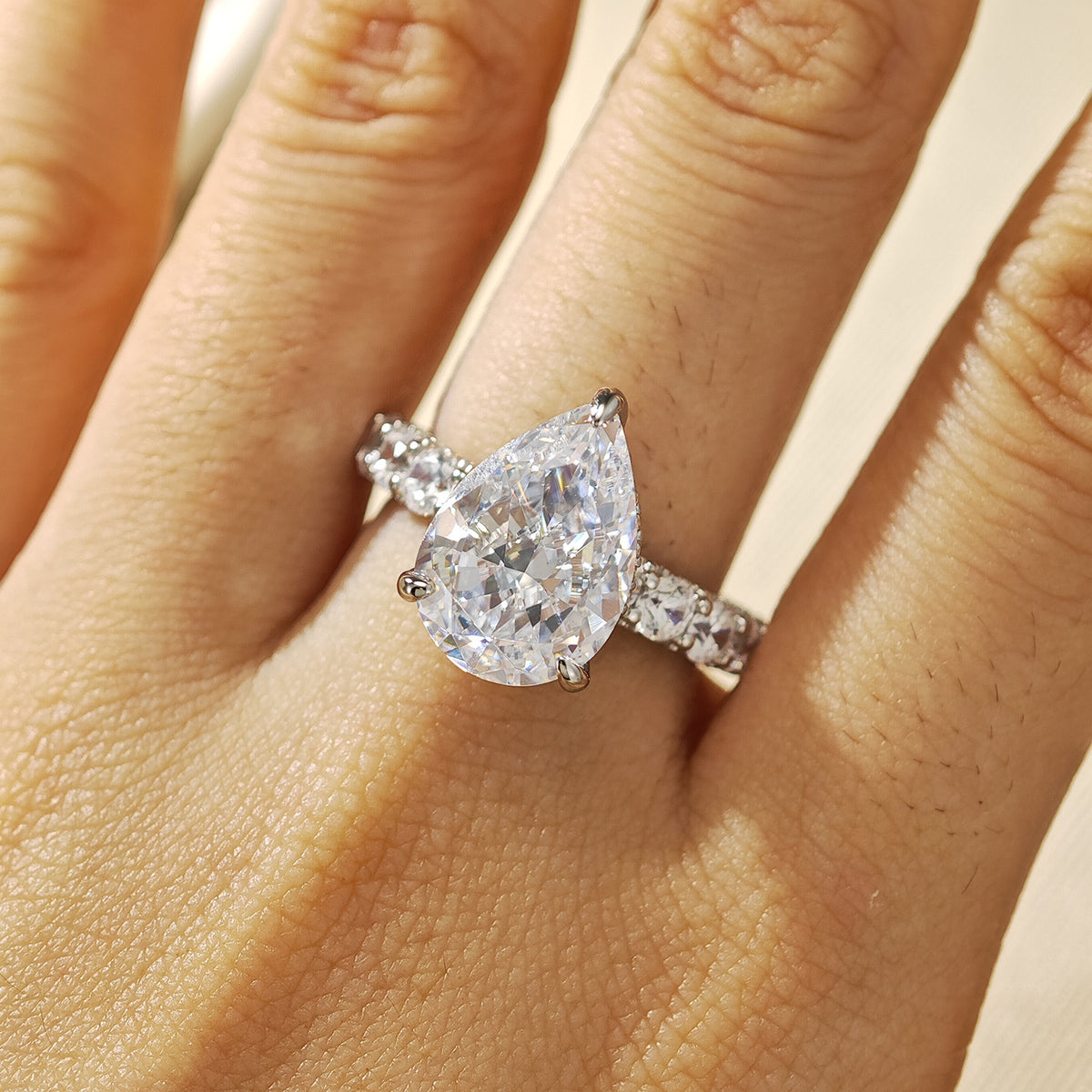 Grand Pear Ring – 5ct pear-cut cubic zirconia ring with stone-set band in 925 sterling silver, view 2