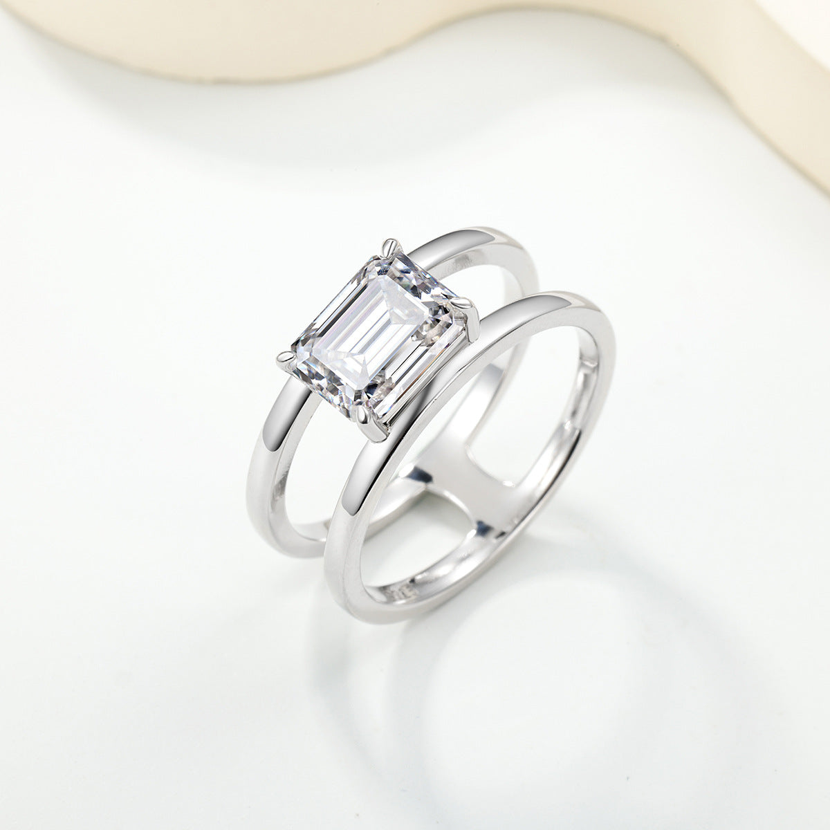 Rectangular Cut Moissanite Ring | Double Band