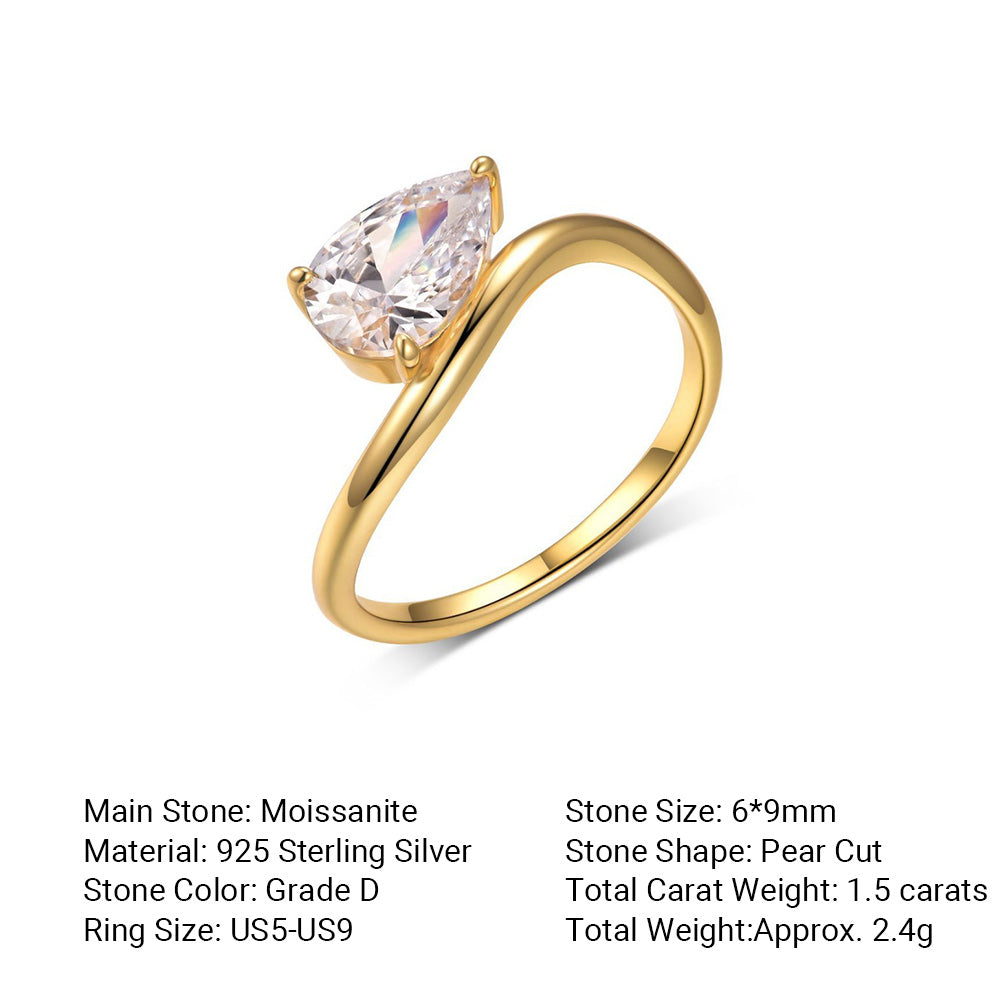 Pear Moissanite Ring | Simple Wave Band