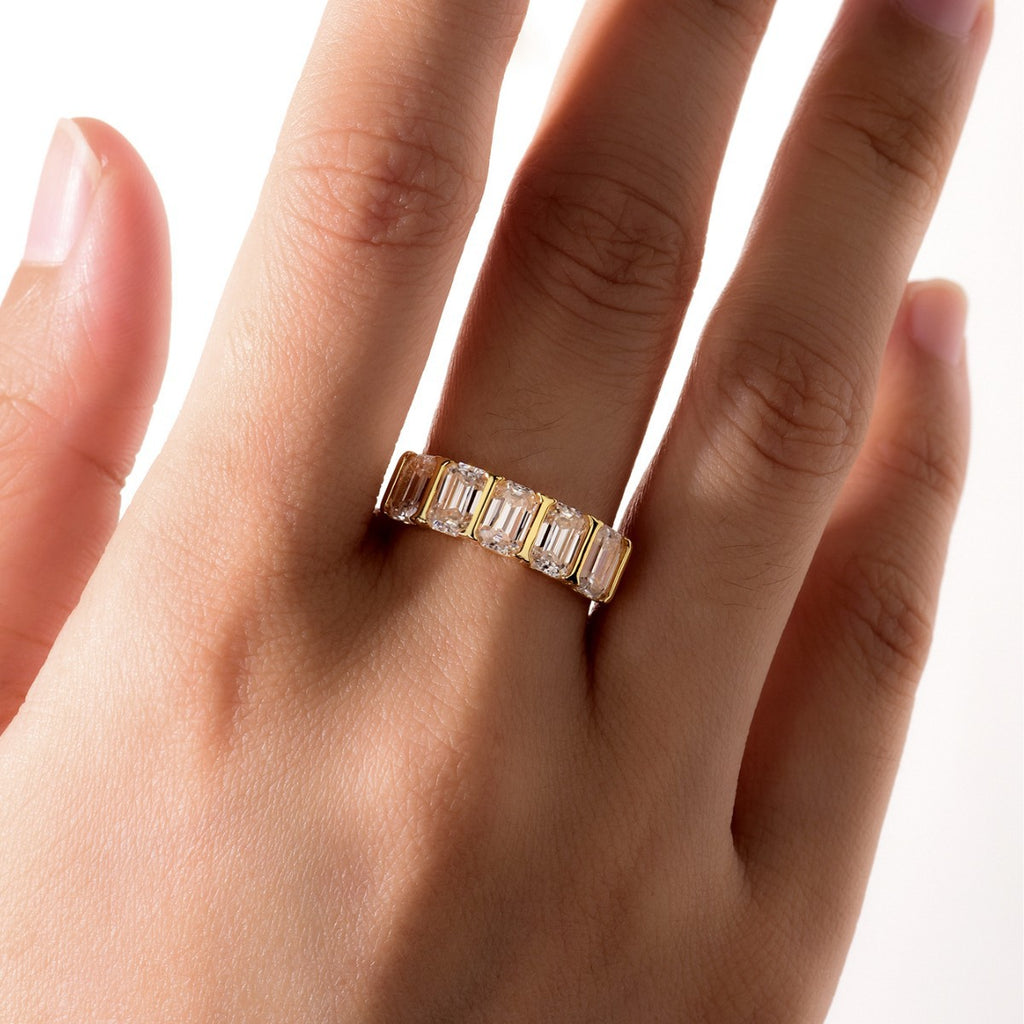 Five Stone Ring – five-stone trapezoid moissanite ring in 925 sterling silver, view 5