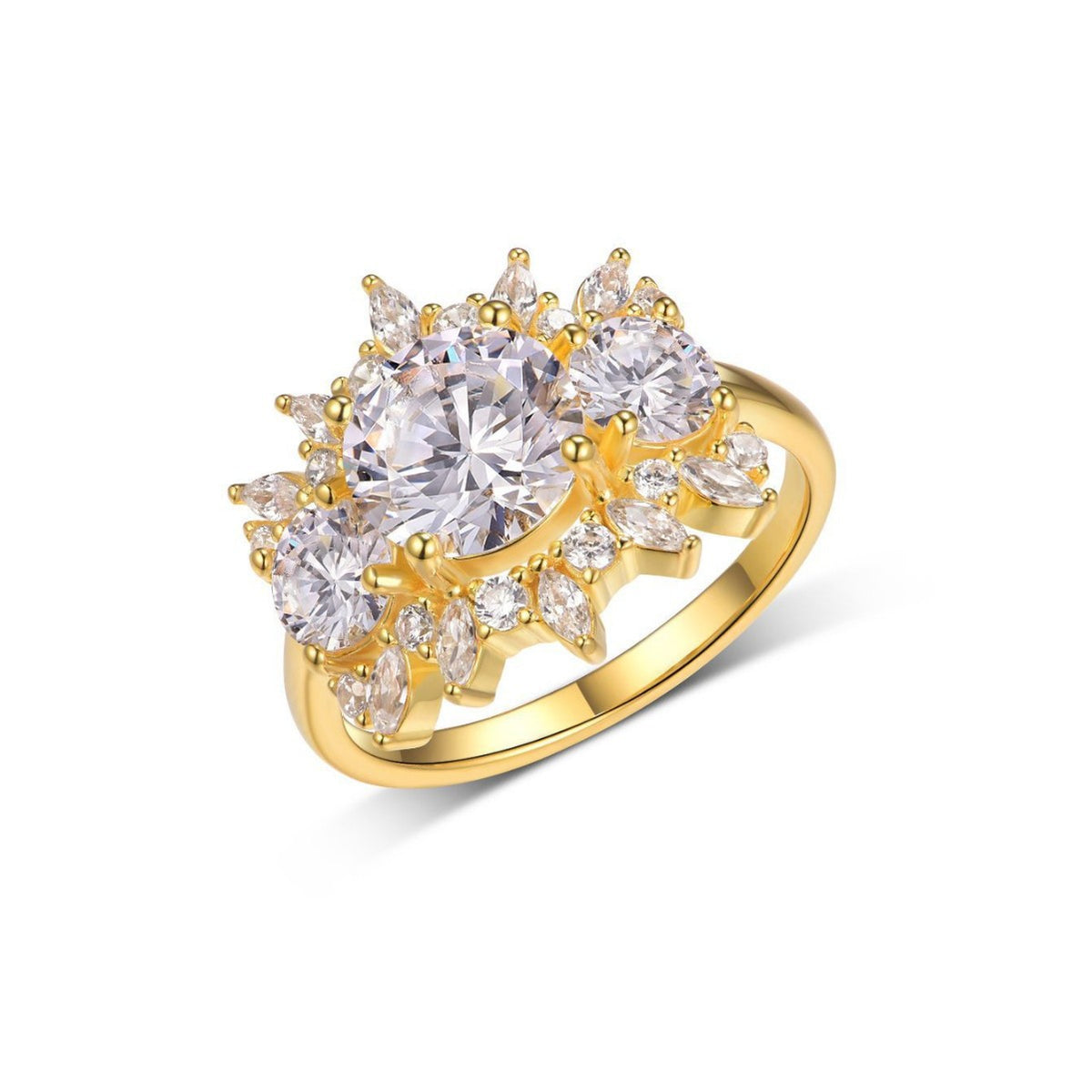 Bloom Halo Ring – 2ct moissanite three-stone halo cluster ring in 925 sterling silver, view 3