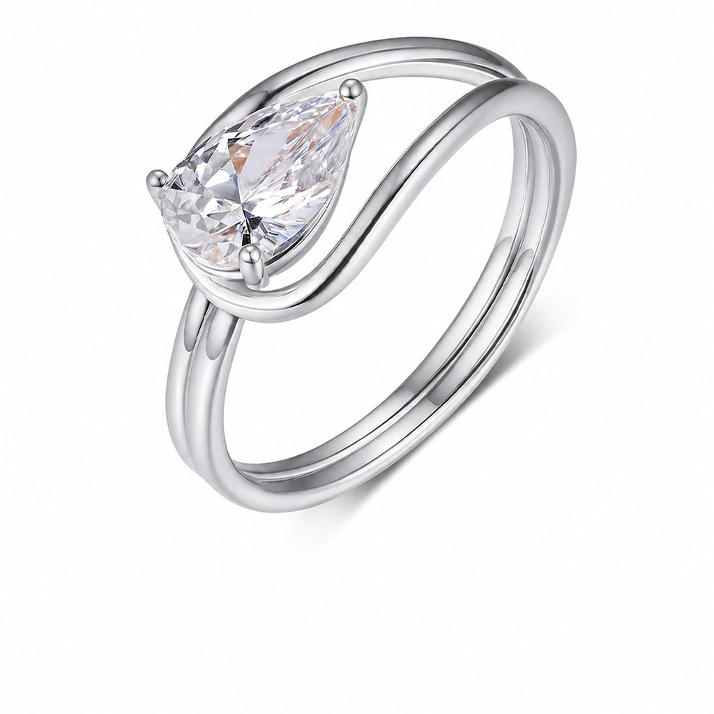 Pear Bypass Ring – 1.5ct pear-cut moissanite bypass ring in 925 sterling silver, view 3